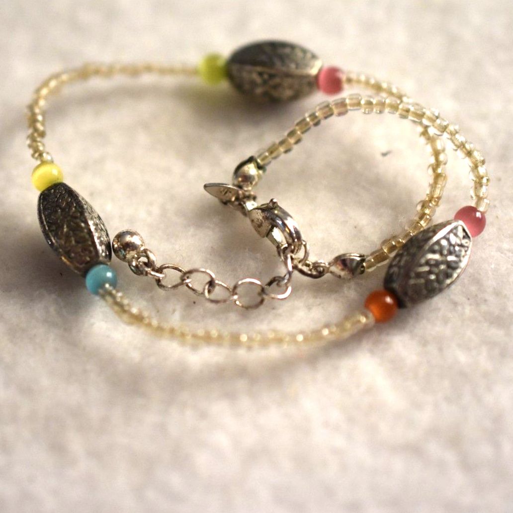 Vintage Avon Nr Silver Tone Multi Color Beaded 9 Inch Anklet Bracelet